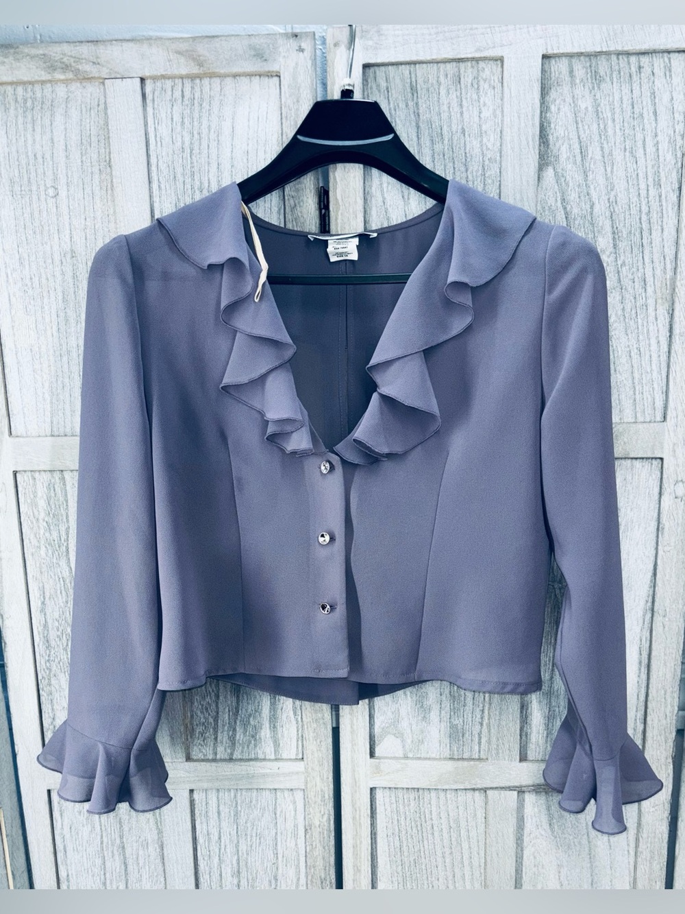 vintage 1990s Jessica Howard purple chiffon ruffle blouse